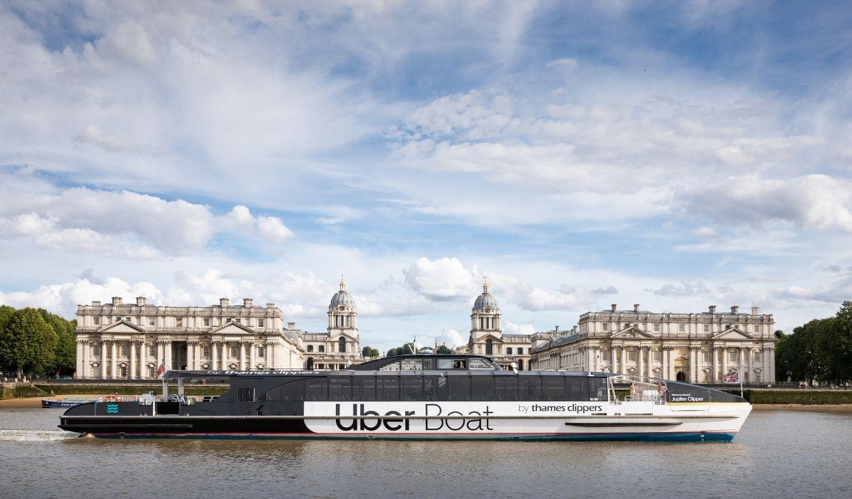 Uber Boat by Thames Clippers in front of the Old Royal Naval College