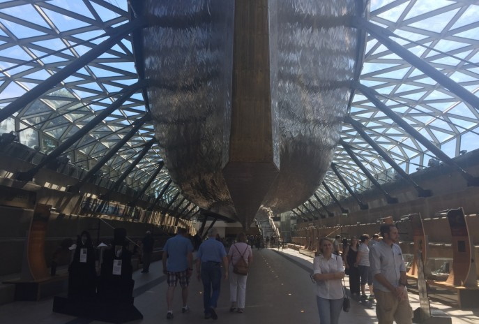 view of the Cutty Sark hull from underneath