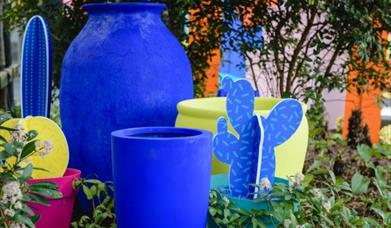 Experience the Crossorelle Roof Garden, a magical installation inspired by the Jardin Majorelle in Marrakech.