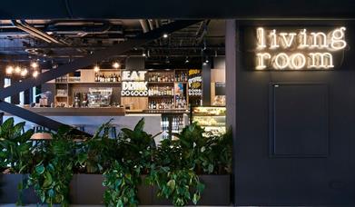 The Living Room Restaurant is a sustainable restaurant serving vegetarian and vegan-friendly dishes all day