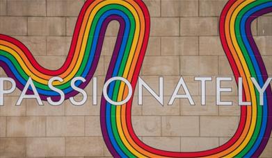 Rebecca Strickson’s installation is a joyful colourful look at the serious subject of love and a reminder we strive for equality.