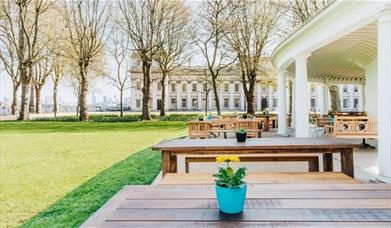 Outdoor dining and event space at The Old Brewery in Greenwich