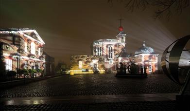 Royal Observatory buildings at night in white light