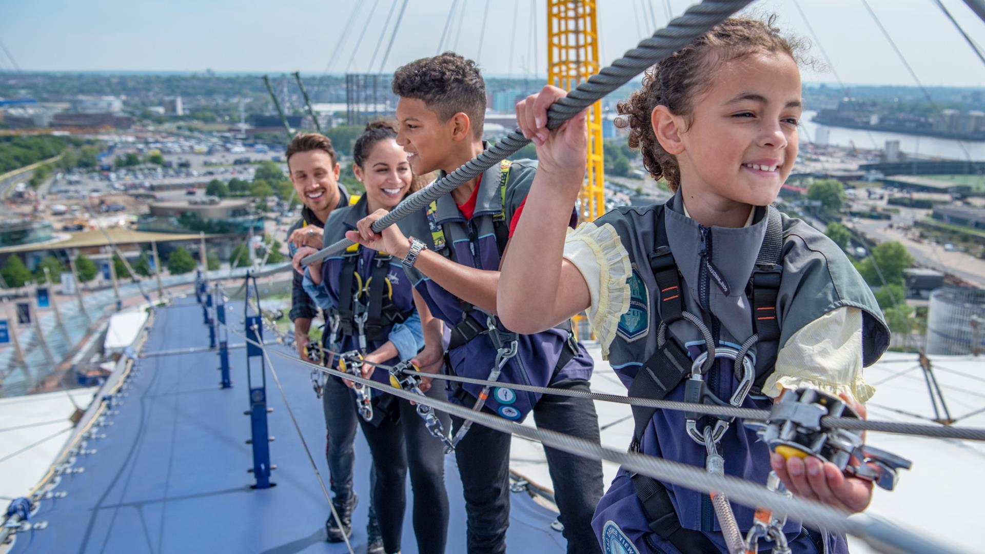 A family climbs Up at The O2 on Greenwich Peninsula in Greenwich.