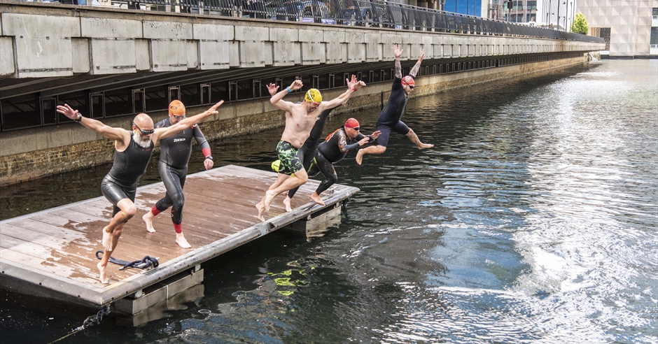 A Dip in the Dock Regatta/Water Event in Canary Wharf, Tower