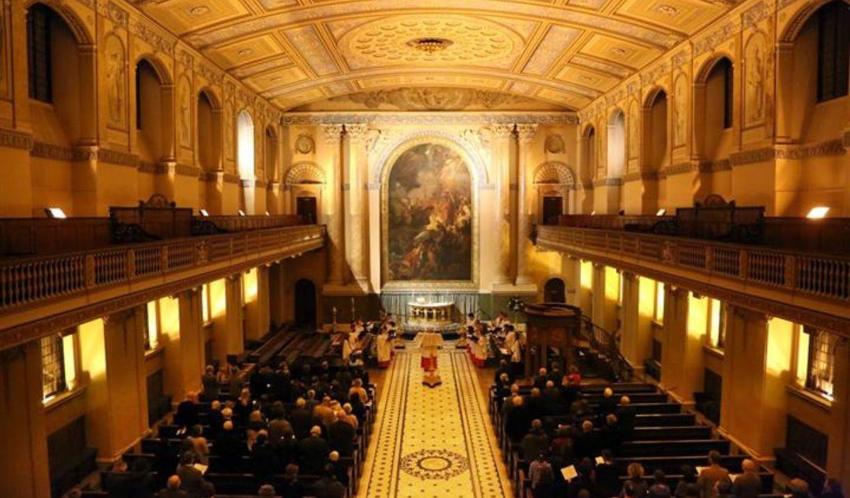 Live performance in the beautiful neoclassical interior of the Chapel of St Peter and St Paul at the Old Royal Naval College, Greenwich