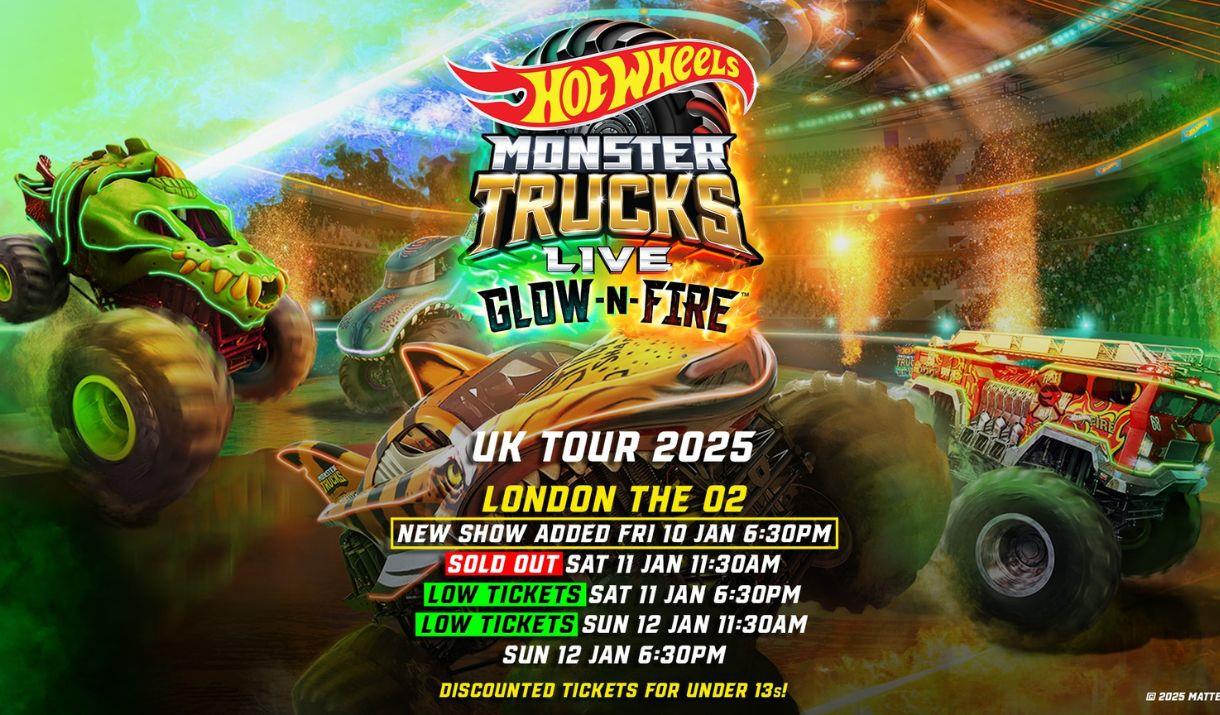 Hot Wheels Monster Trucks Live Glow Party brings fans’ favorite Hot Wheels Monster Trucks to life including Mega Wrex™, Tiger Shark™, Demo Derby™