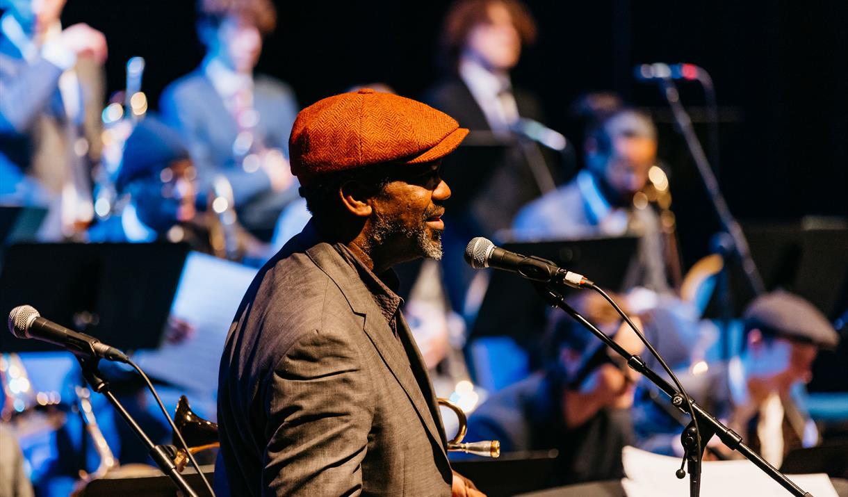 A summer jazz double bill at Laban Theatre, led by student trumpeter Toby Young and featuring student harpist, Gloria Rappo