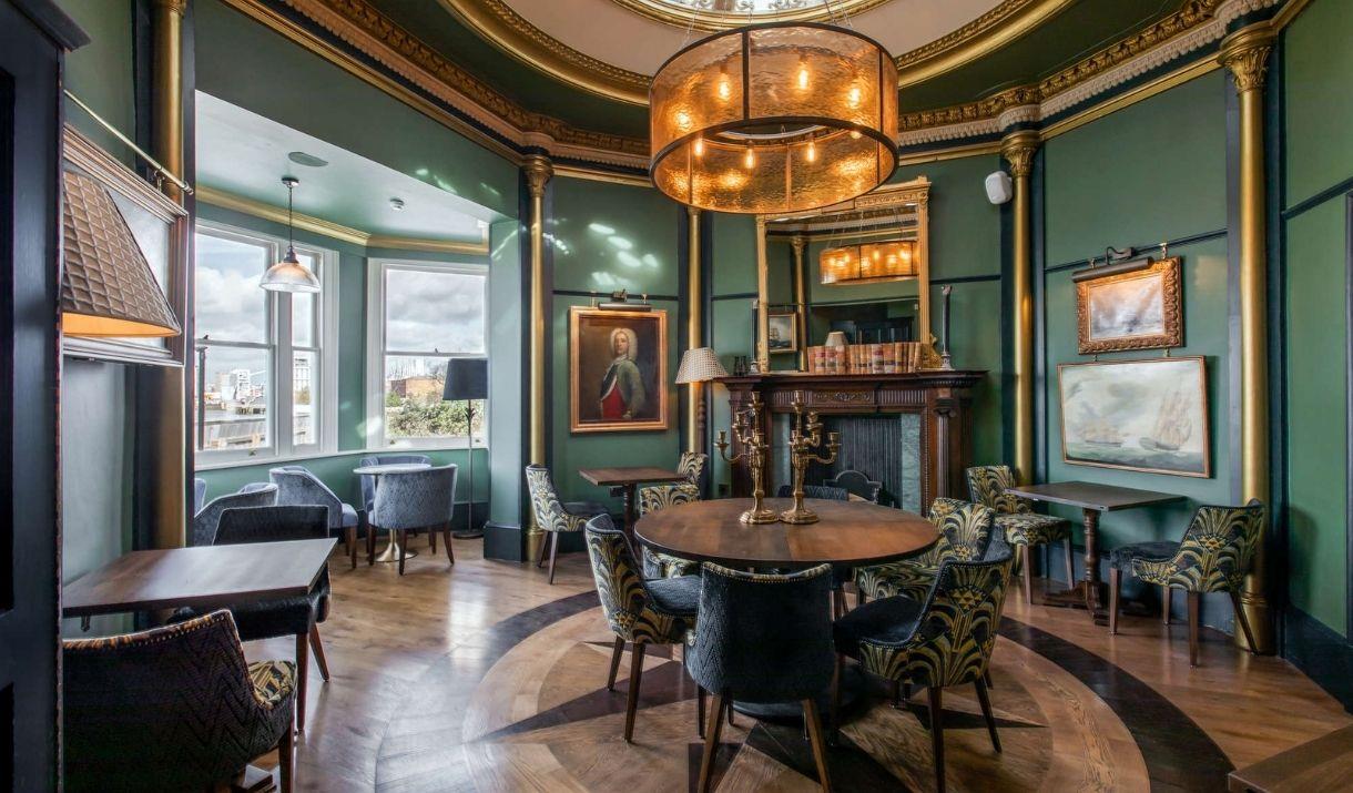 This elegant Octagon room at Enderby House offers a spectacular view of the London skyline