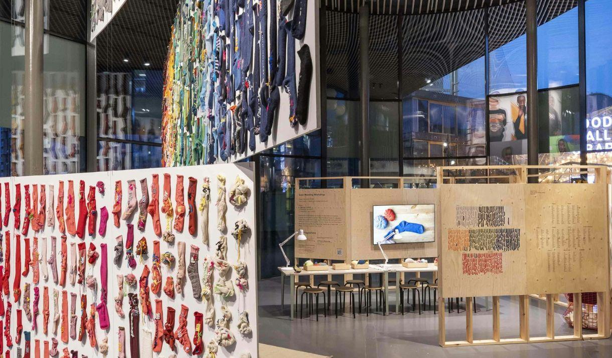 NOW Gallery presents its 2024 Fashion Commission, Socks: The Art of Care and Repair, by London textile artist Celia Pym