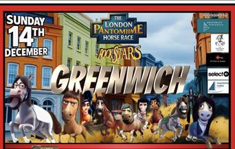 a poster with horses racing and a route