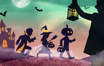 Gather your little monsters for a ghoulishly good day out at Eltham Palace this Halloween half term - Halloween illustration with children dressed up