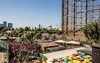 A birds eye view of studio 338, showing a sea of excitement, dancing, colours and Happy faces.