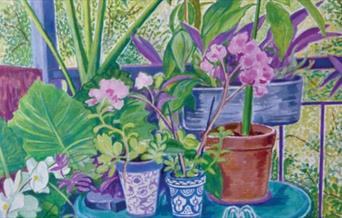 Elaine Marshall's 'Summer Balcony' is an acrylic on canvas made during lock down.
