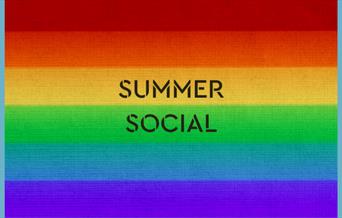 LGBTQ Greenwich Summer Social text on a rainbow flag