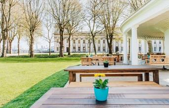 Outdoor dining and event space at The Old Brewery in Greenwich