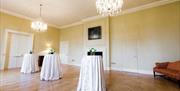 White poseur tables for reception at the Admiral's House, Old Royal Naval College