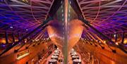 Banqueting round tables in Dry Berth space at Cutty Sark