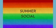 LGBTQ Greenwich Summer Social text on a rainbow flag