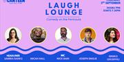 Laugh Lounge event flyer for Thursday, 3rd September at Canteen Food Hall and Bar, featuring a lineup of comedians including headliner Samira Banks, M