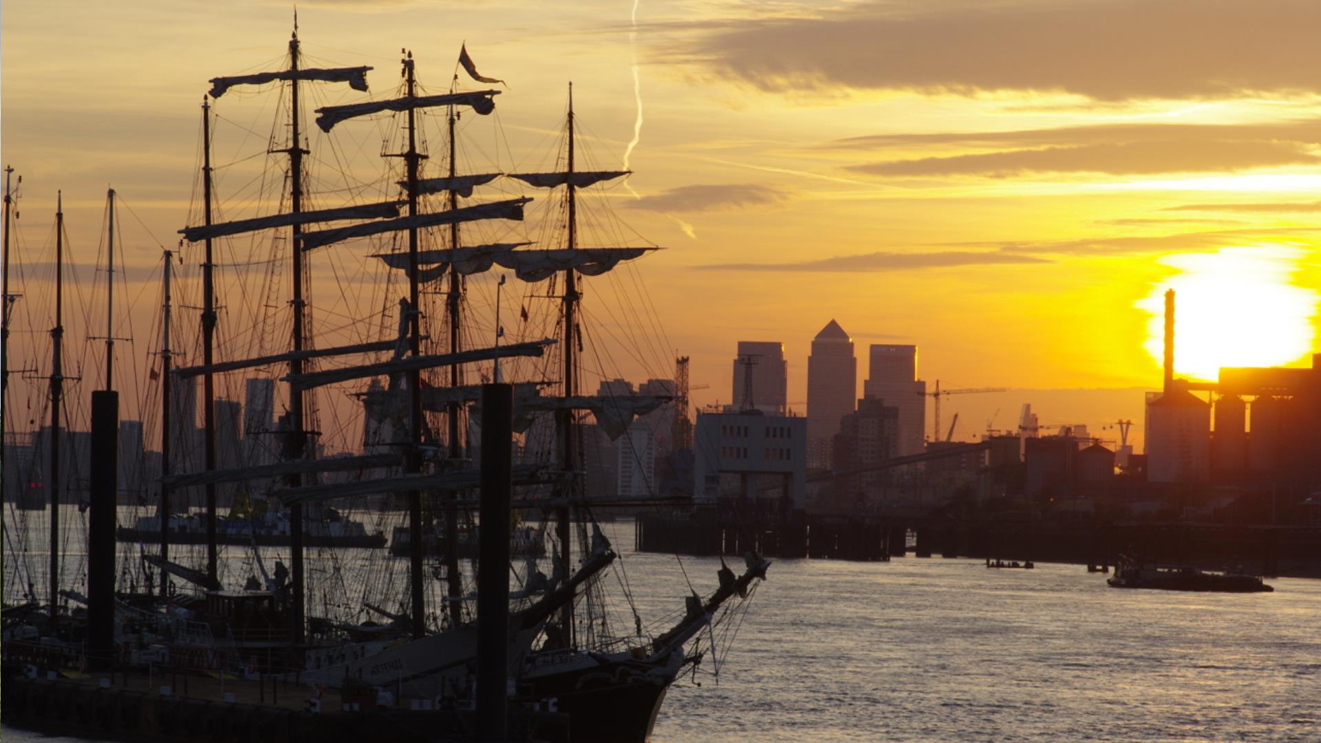 Tall Ships on the river Thames in Woolwich.