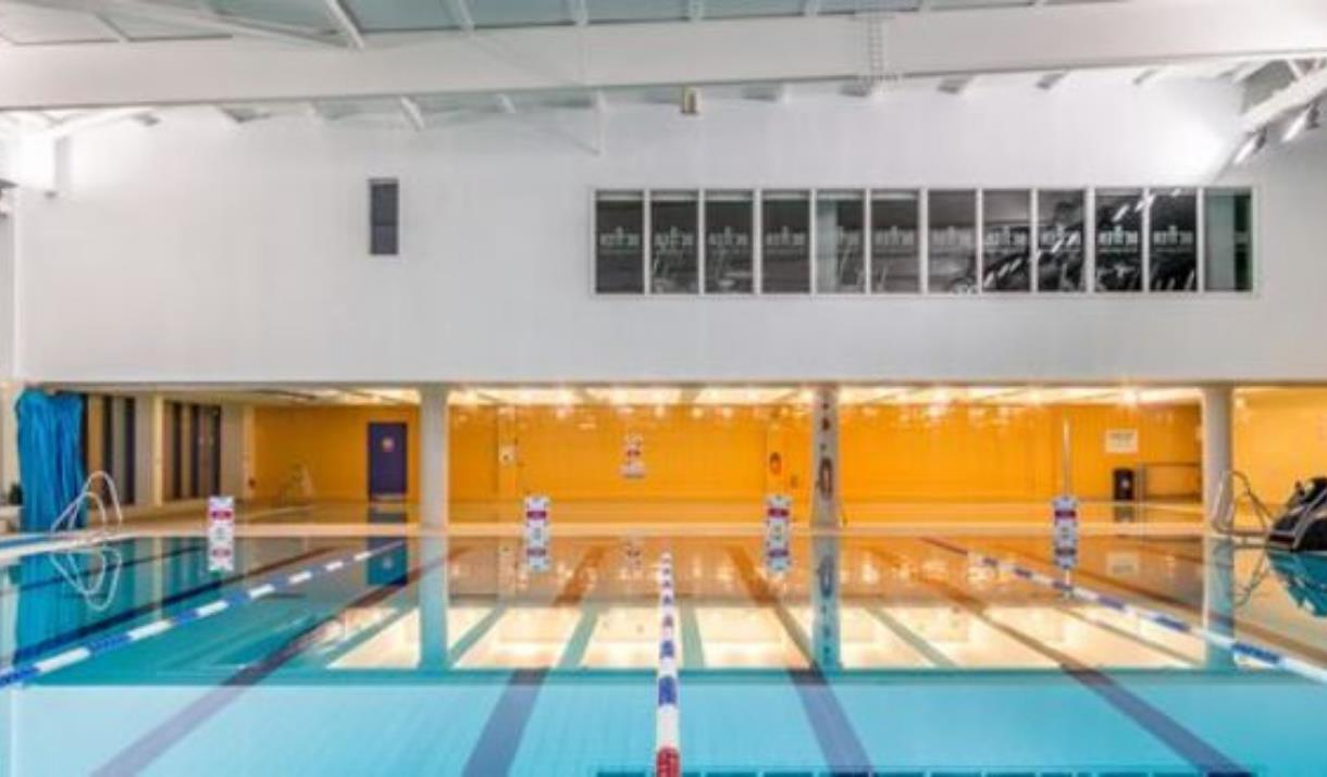 Inside Thamesmere Leisure Centre, showing a bright blue swimming pool.