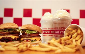 Five Guys The O2 serves Scottish beef burgers made with fresh toppings together with hand cut fries and milkshakes.