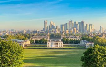 The view from the General Wolfe Statue at the top of the hill in Greenwich Park.