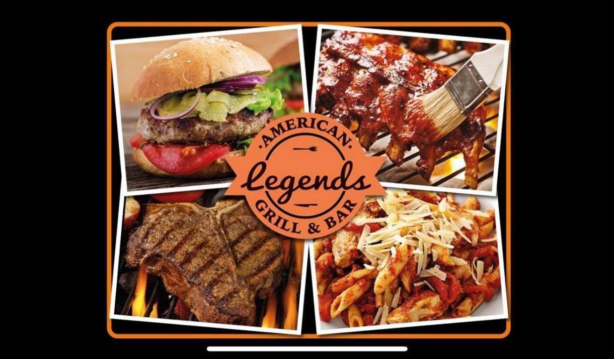 Legends American Grill & Bar favourites including Memphis Ribs, T-Bone Steak, Empire S0tate Burger and pasta.