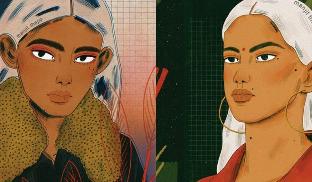 The artwork has Manjit Thapp's illustrative work with two female characters, wtih inspiration taken from popular culture such as music and fashion.
