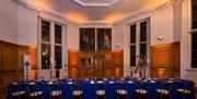 Blue long table setup at the Octagon Room in Flamsteed House, Royal Observatory