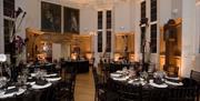 Black banqueting round tables setup at the Octagon Room in Flamsteed House, Royal Observatory