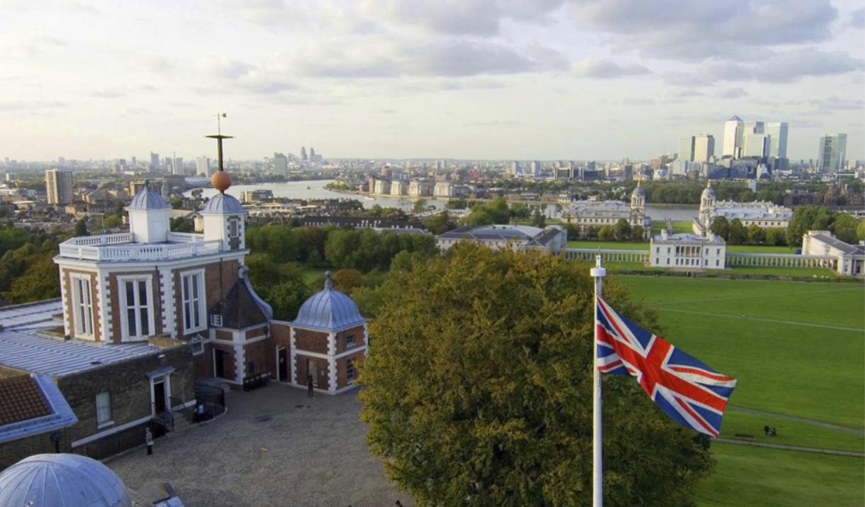 A view of Greenwich from above the Royal Observatory.