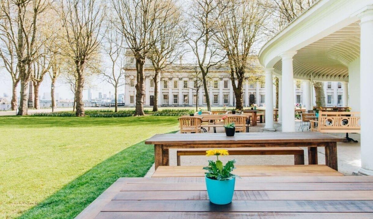 Outdoor dining and event space at The Old Brewery in Greenwich
