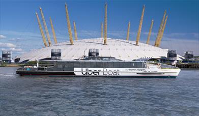 Uber Boat by Thames Clippers in front of The O2