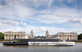 Uber Boat by Thamws Clipper in front of the Old Royal Naval College