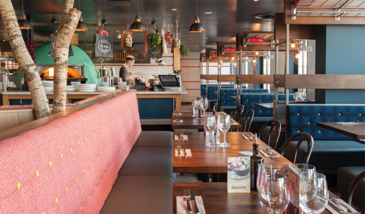 At Zizzi, Greenwich Pier, you can sit and watch as they prepare your food from their open kitchen with pizza oven.