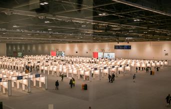 Inside London  Excel, a large open space perfect for Exhibitions and activities.